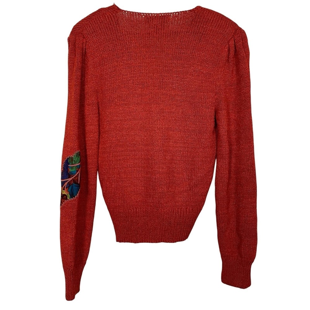 Vtg Adolf Schuman For Lilli Ann 6 Sweater Hand Loomed Red Art Wool Pullover 70s - Picture 4 of 5